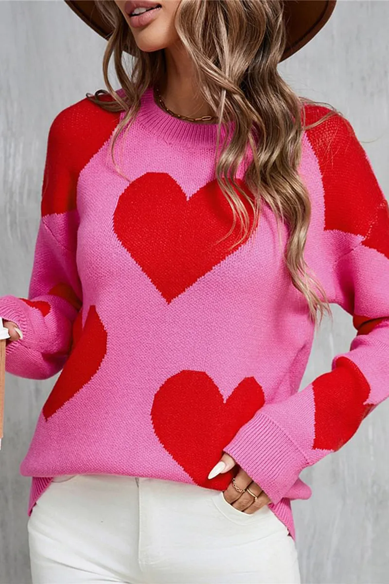 HWS1204 Heart Pattern Knit Sweater