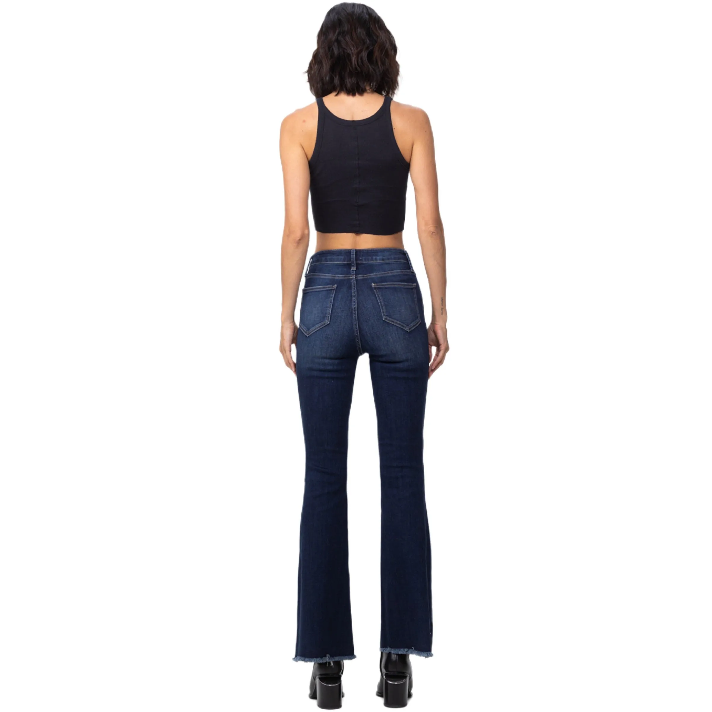 Jelly Jeans Bell Bottom Jeans Frayed High Wasted Indigo Size 1, 3, 5, 7, 9, 11, 13 and Plus 14, 16, 18, 20, 22