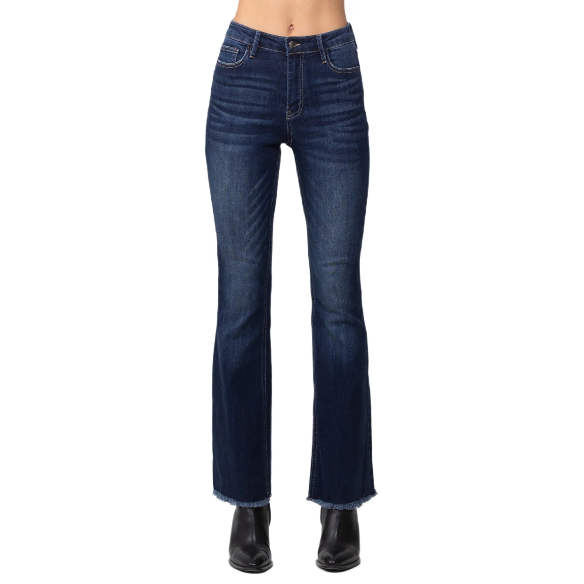 Jelly Jeans Bell Bottom Jeans Frayed High Wasted Indigo Size 1, 3, 5, 7, 9, 11, 13 and Plus 14, 16, 18, 20, 22