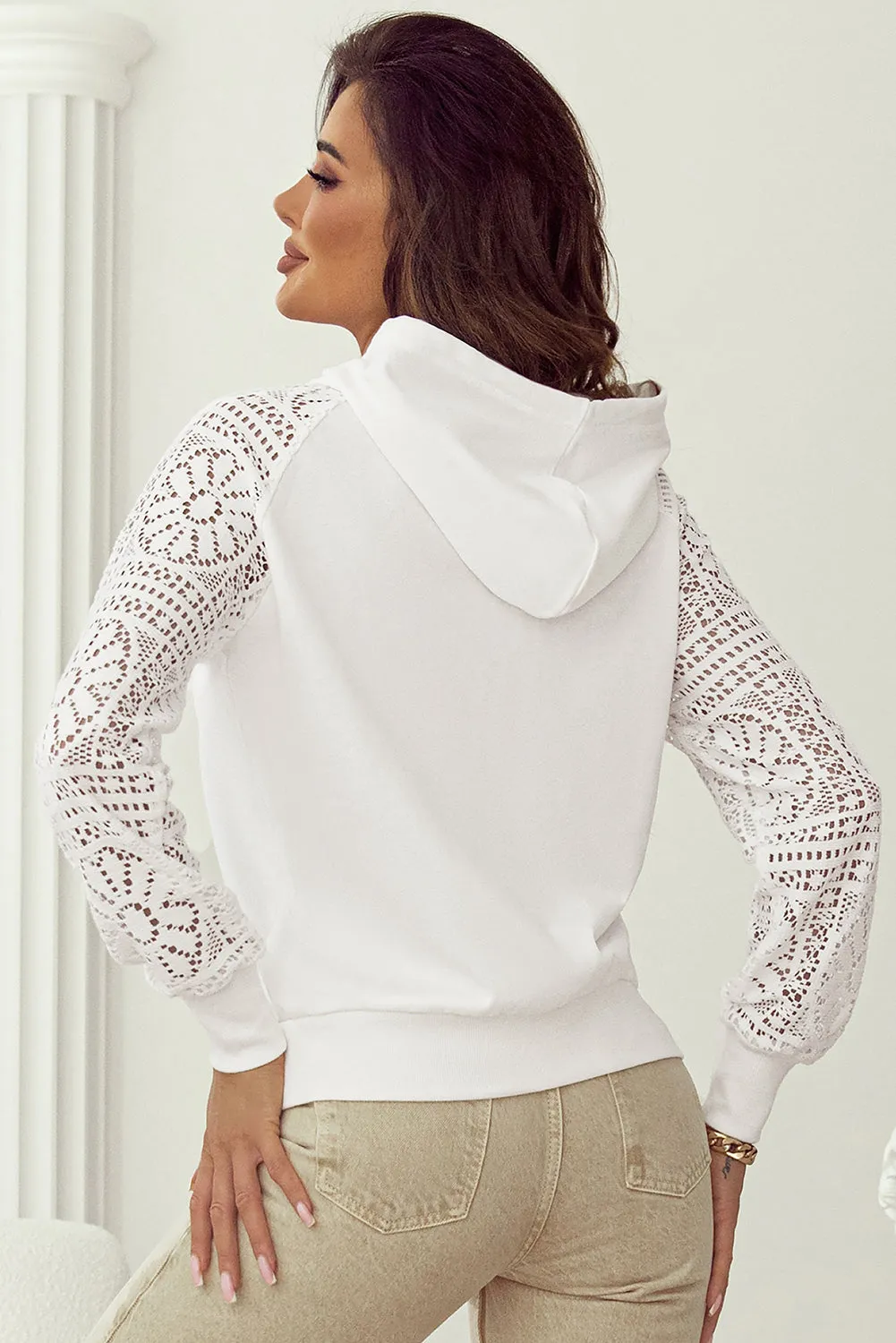 Lace Sleeve Drawstring Hoodie