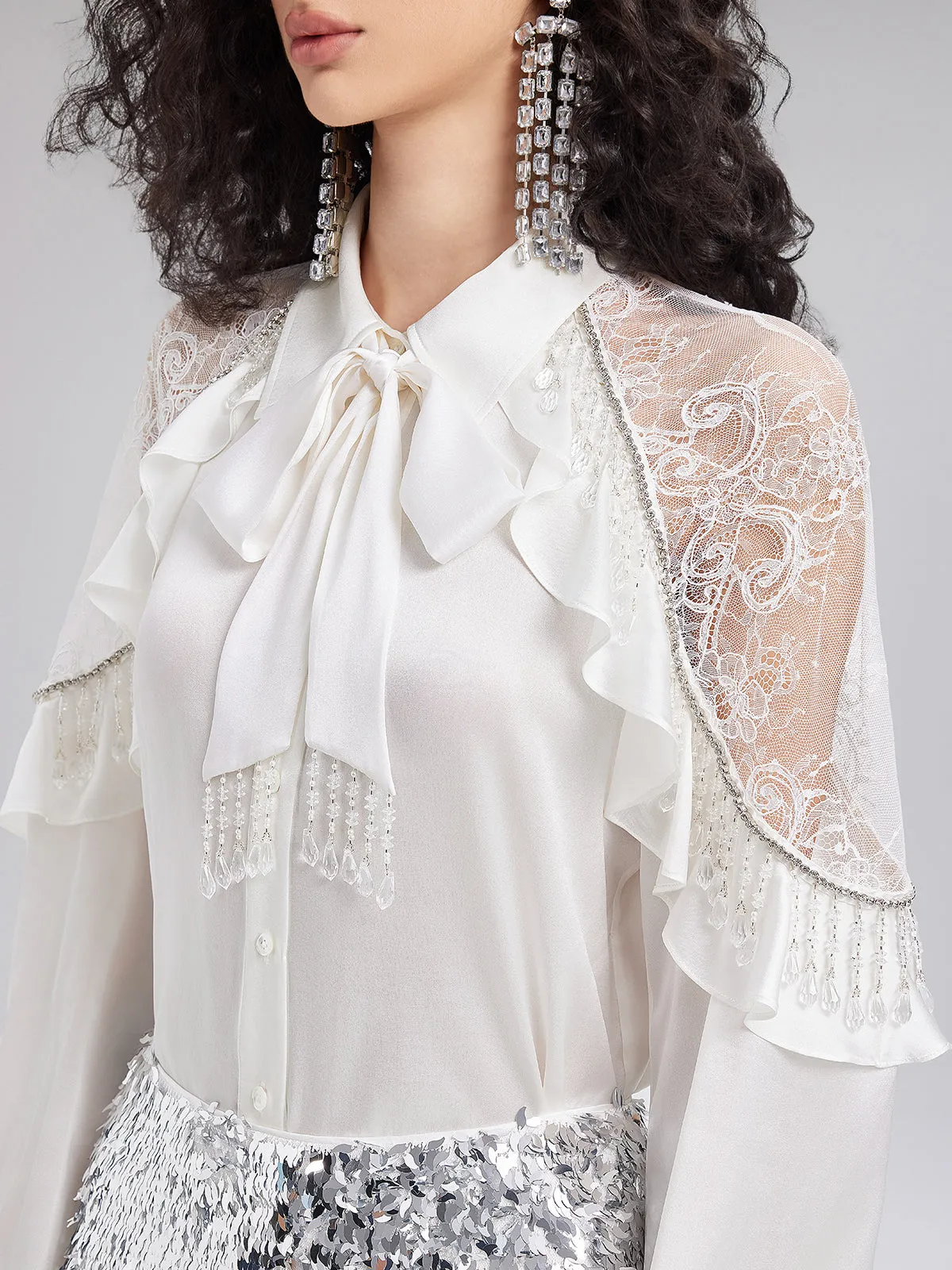 Lace Trimmed Detachable Collar Shirt