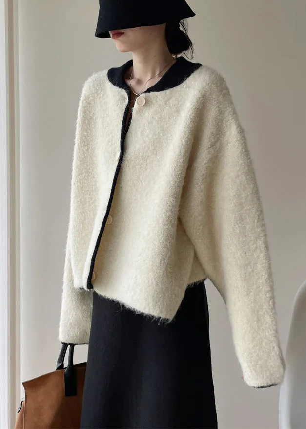 Loose White Button Thick Patchwork Woolen Coats Winter WY005