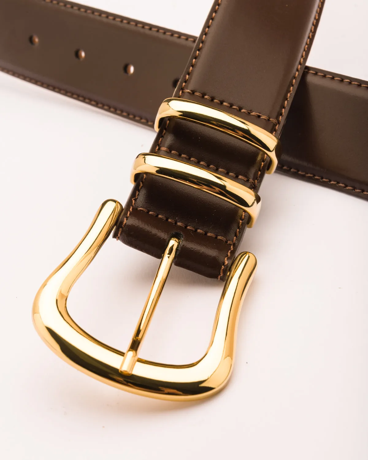 Marina gold buckle brown leather belt