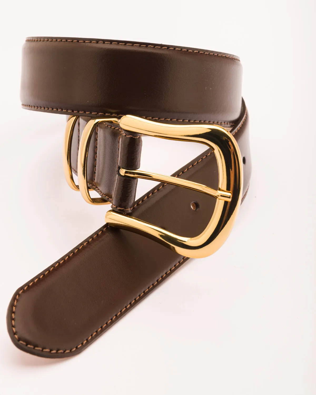 Marina gold buckle brown leather belt