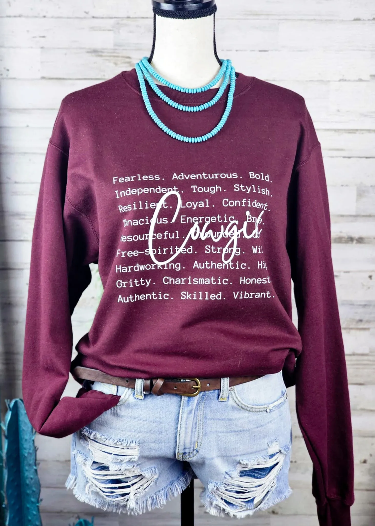 Maroon Cowgirl. Fleece Pullover