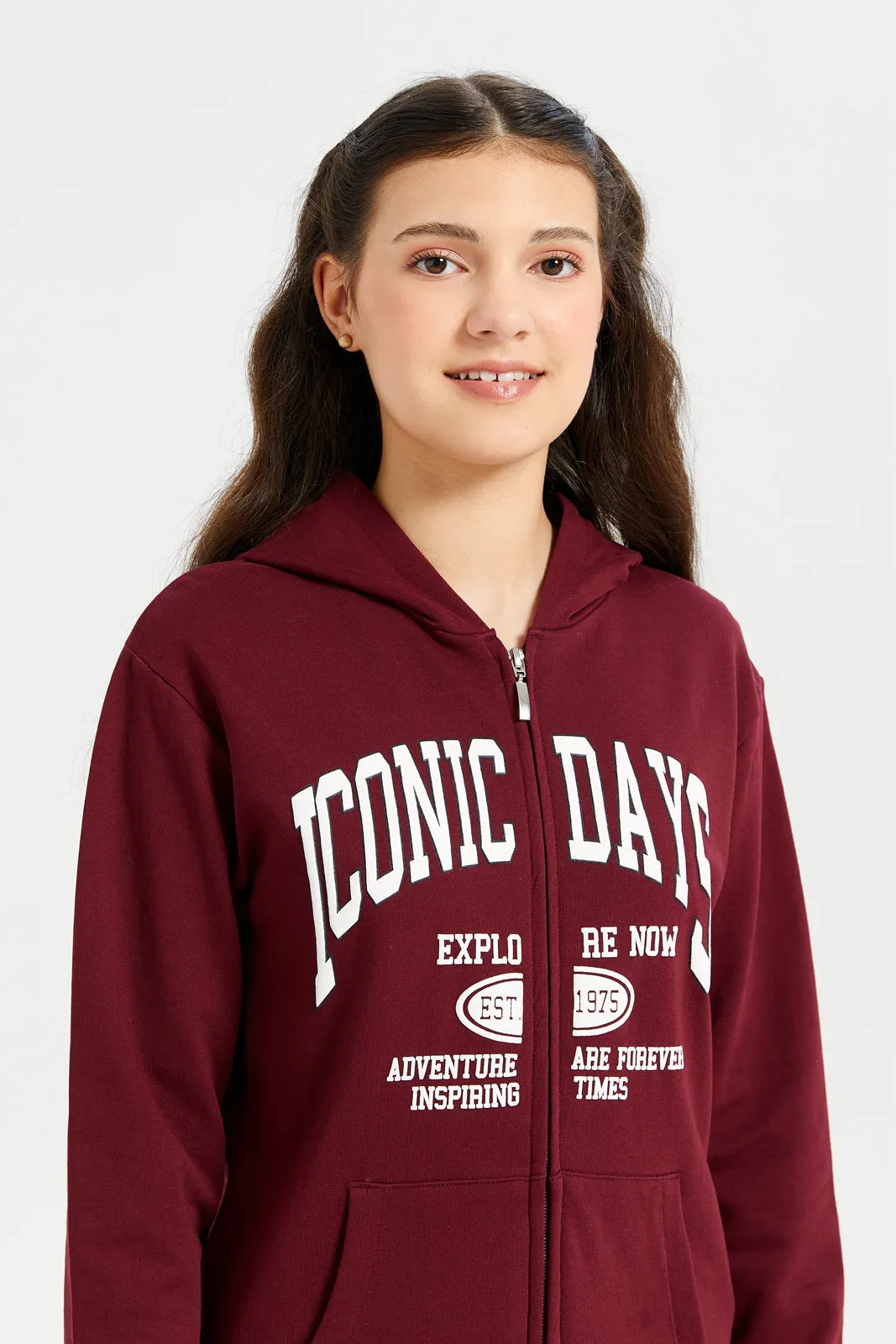 Maroon Hoody Zip Thru Sweatshirts