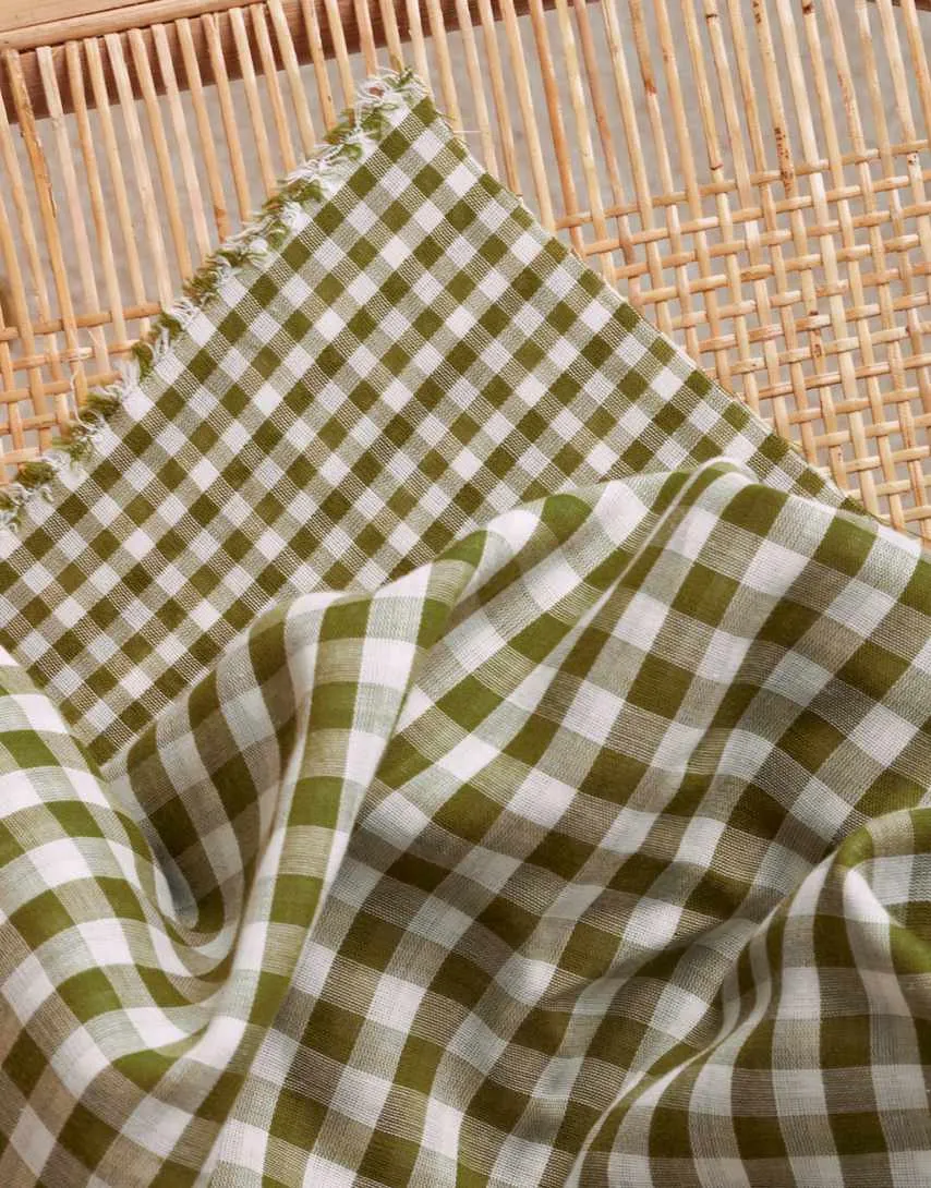 Matcha Leaf Double Sided Gingham Cotton Double Gauze, Atelier Brunette