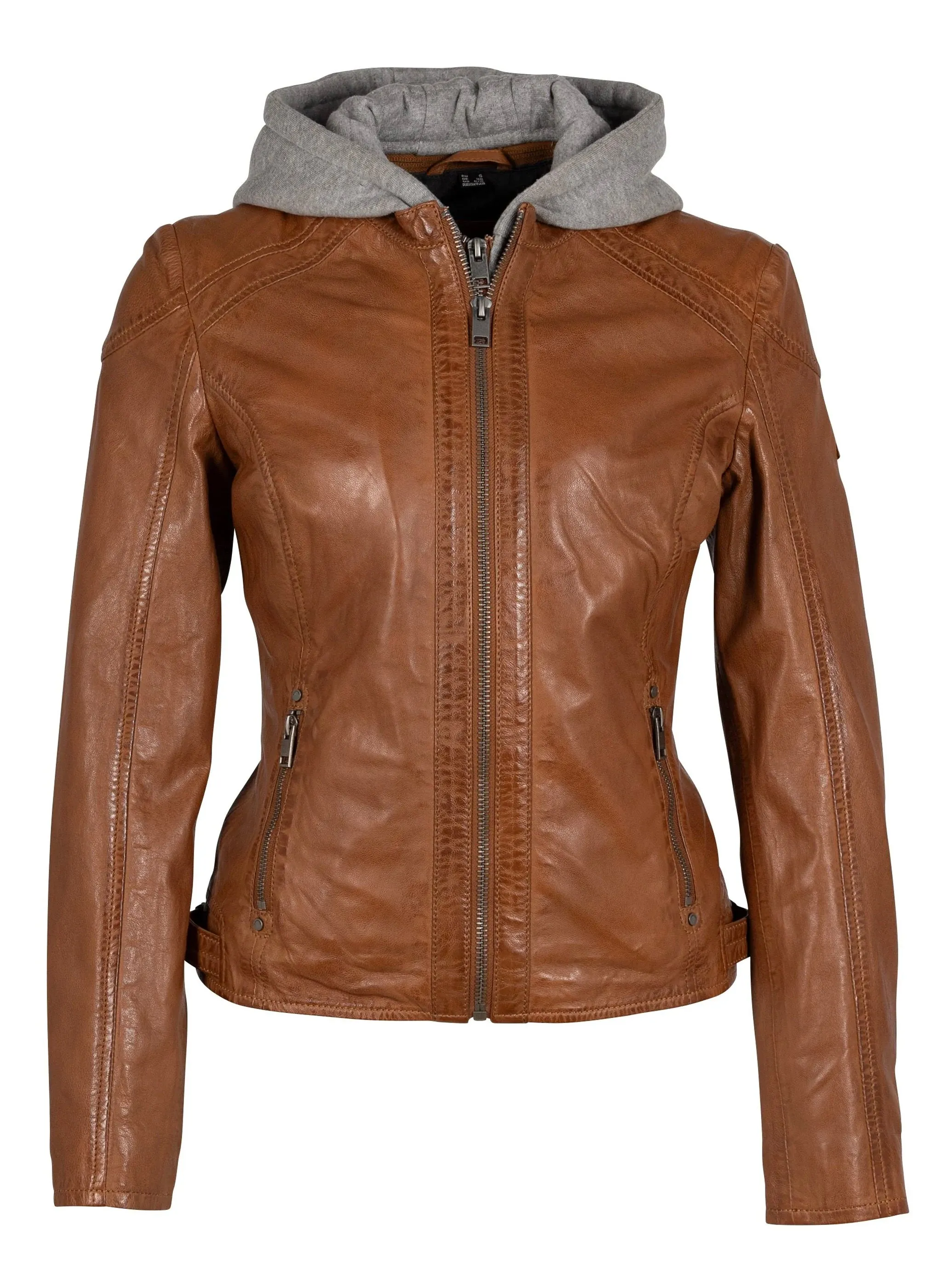 Mauritius - Allice Woman's Leather Jack w/Removable Hoodie - Cognac