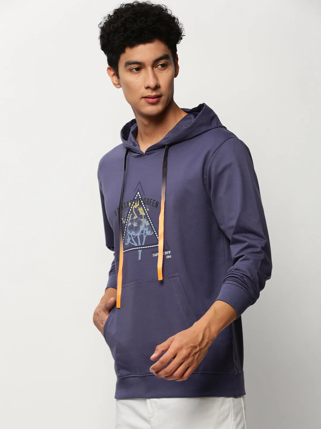 Men Purple Graphics Casual Sweatshirts