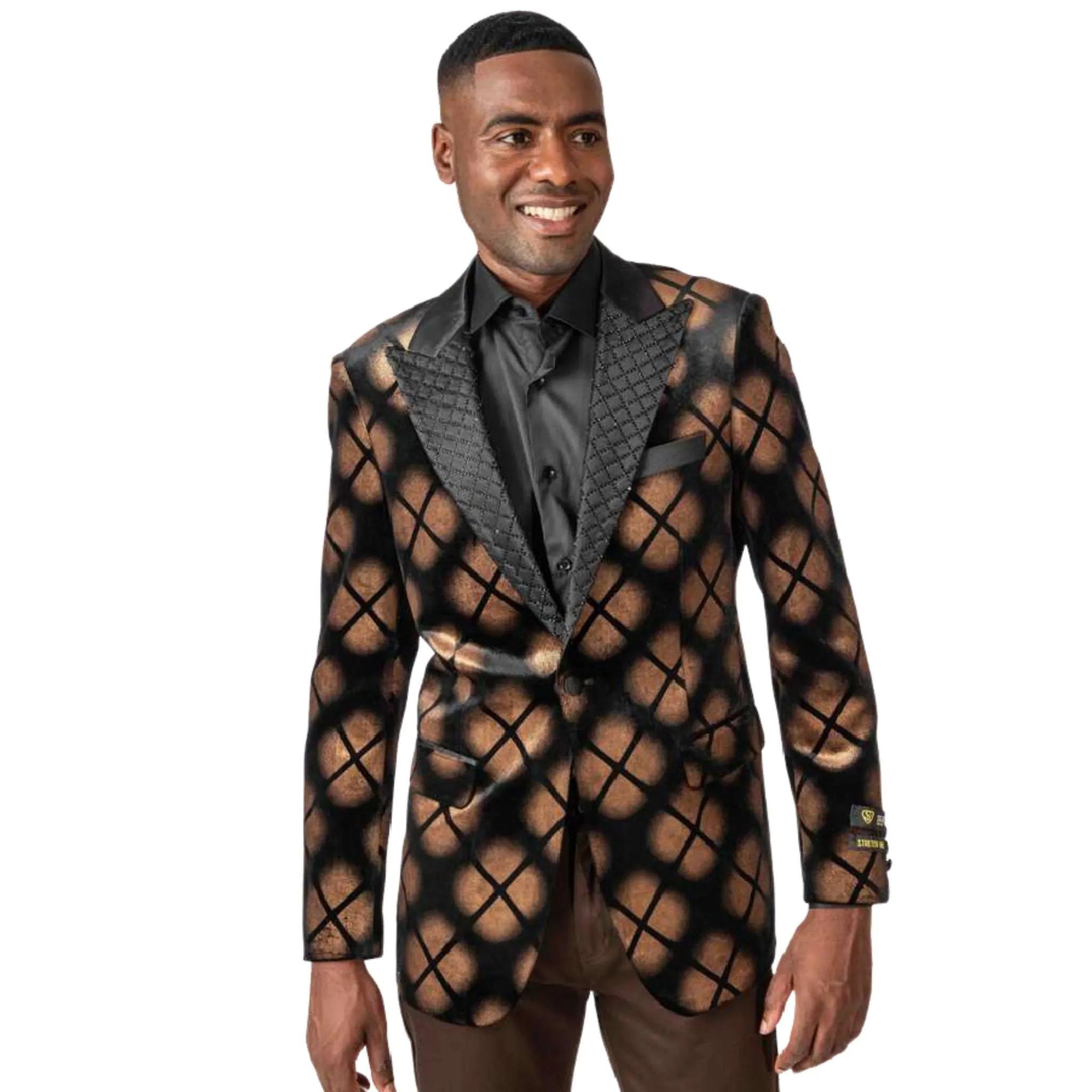 Men’s Bronze & Black Geometric Tuxedo Blazer – Luxury Prom & Wedding