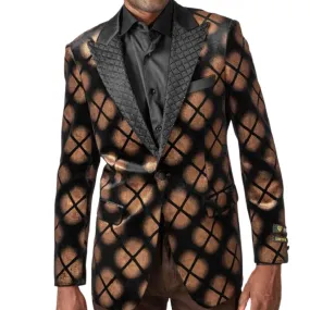 Men’s Bronze & Black Geometric Tuxedo Blazer – Luxury Prom & Wedding