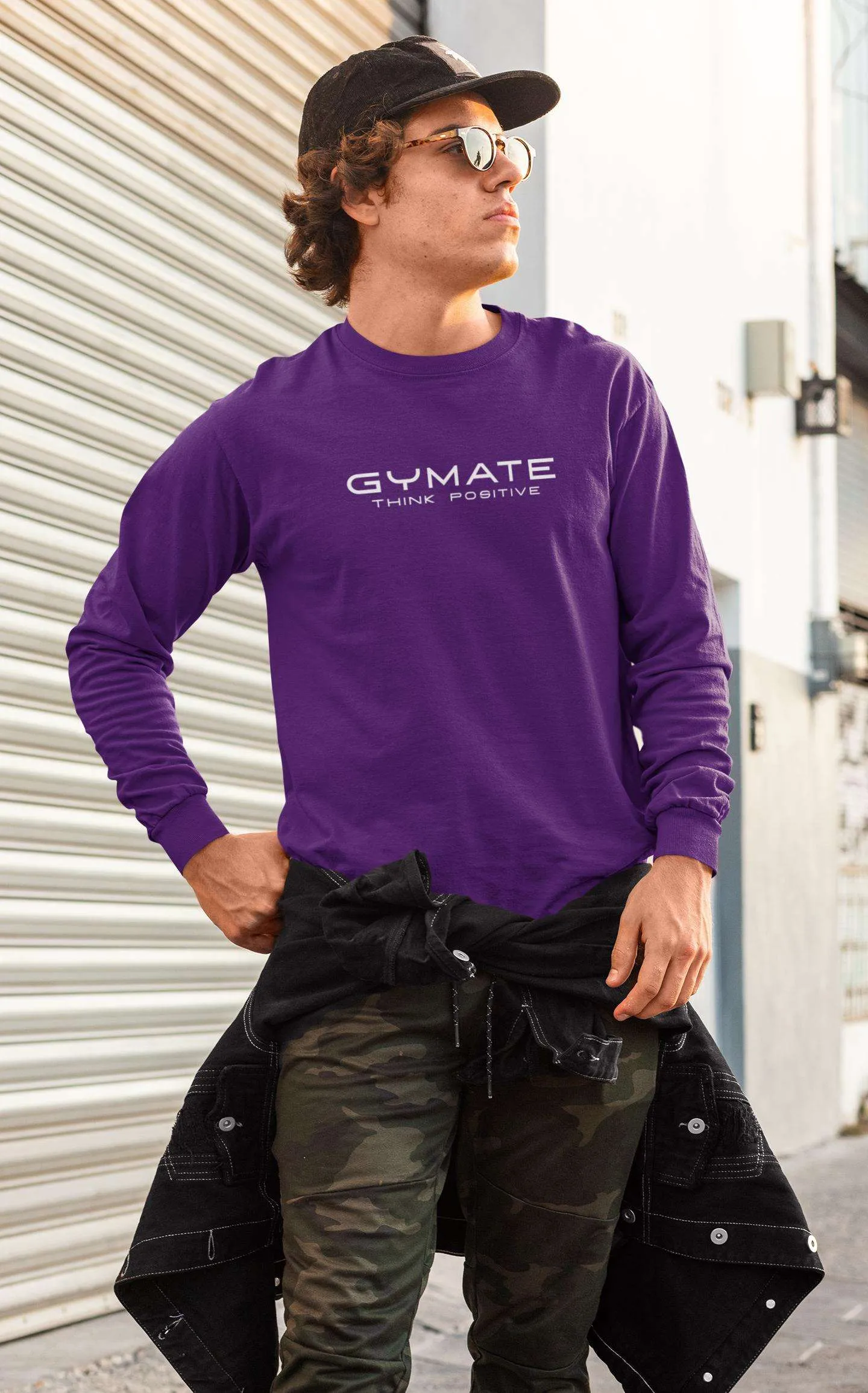 Mens Sweatshirt Original Gymate Logo Think Positive