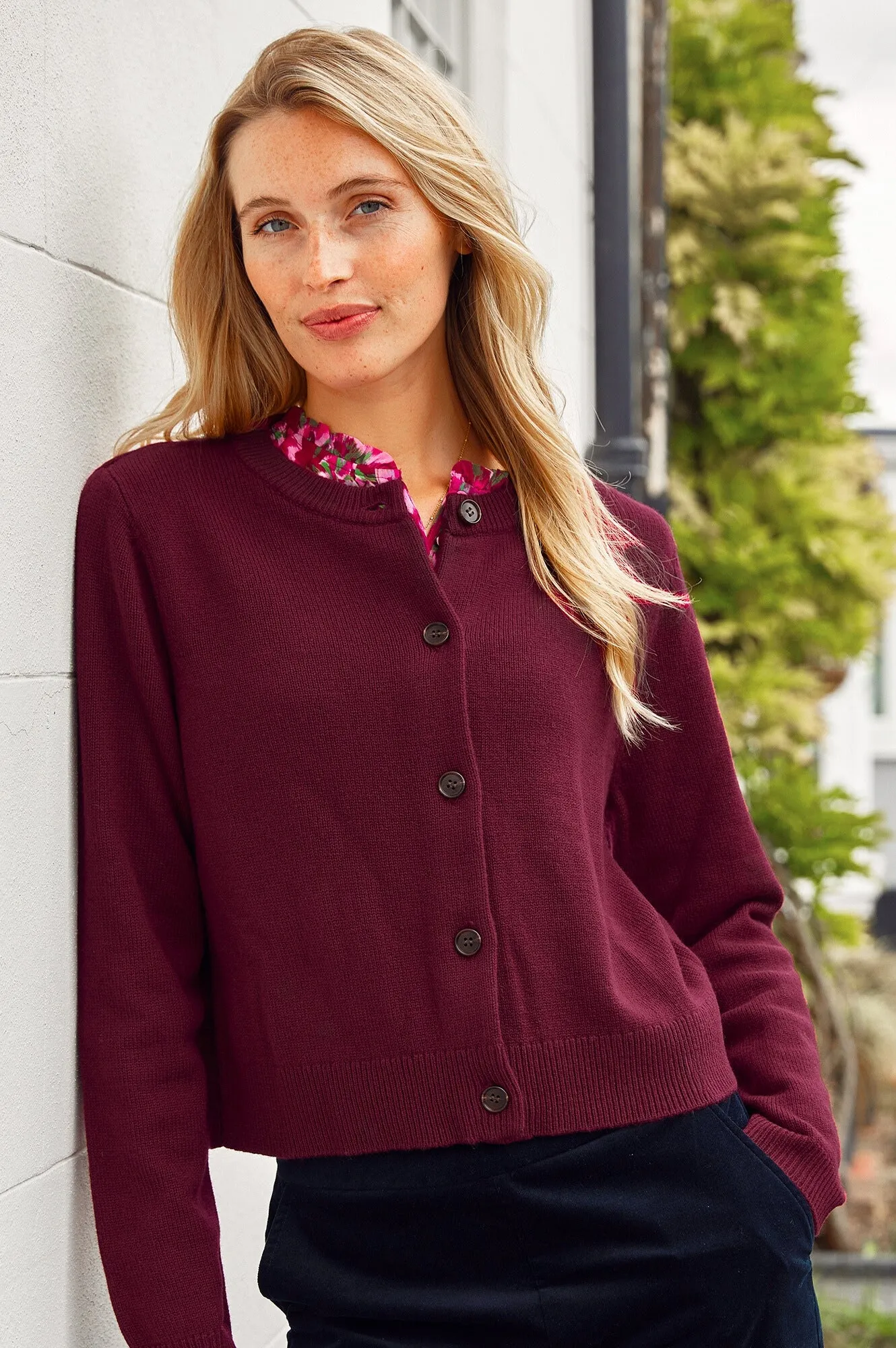 Merino Wool Brittany Cardigan | Wine