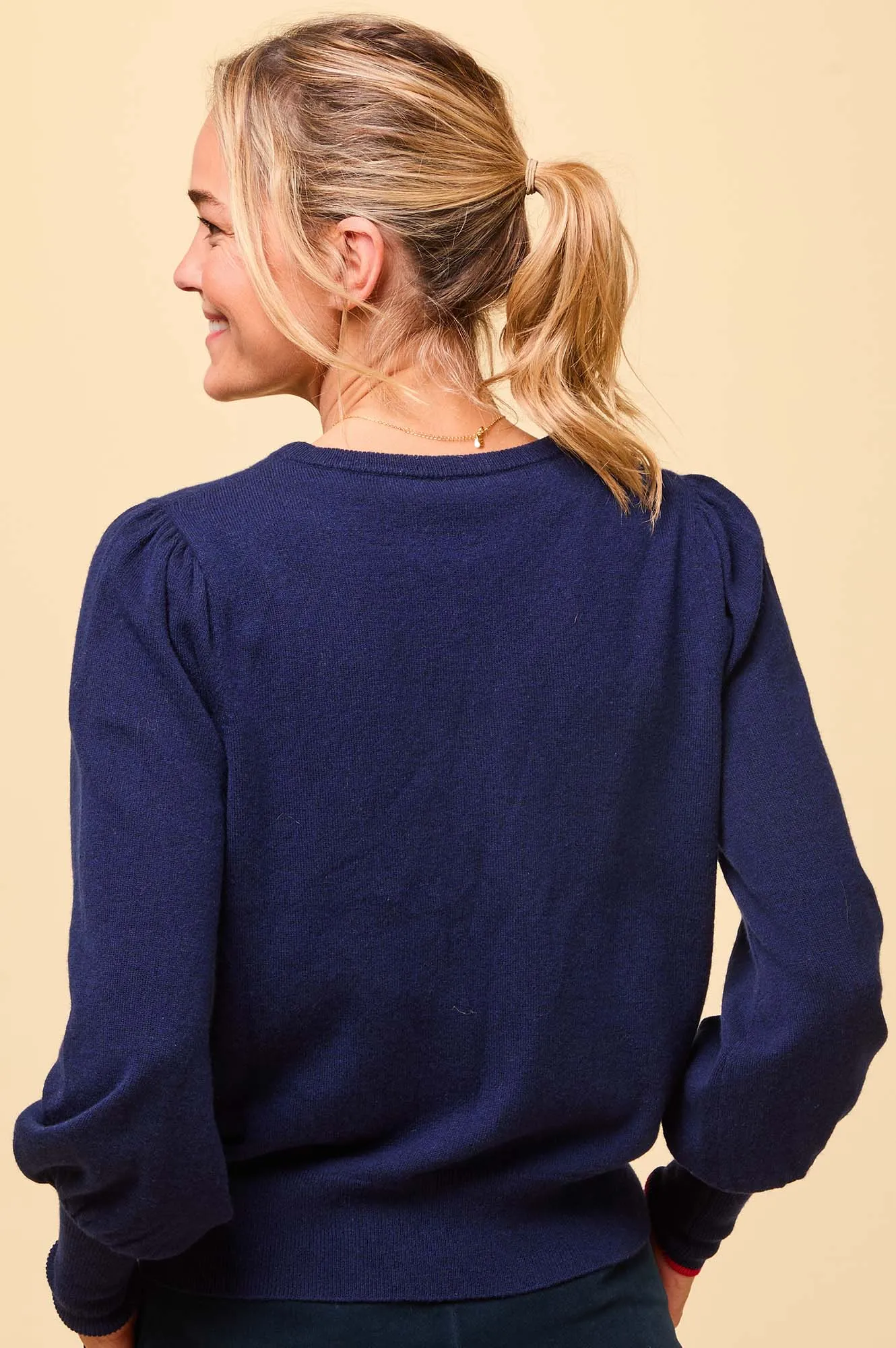 Merino Wool Hearts Crew Neck Jumper | Navy/Red