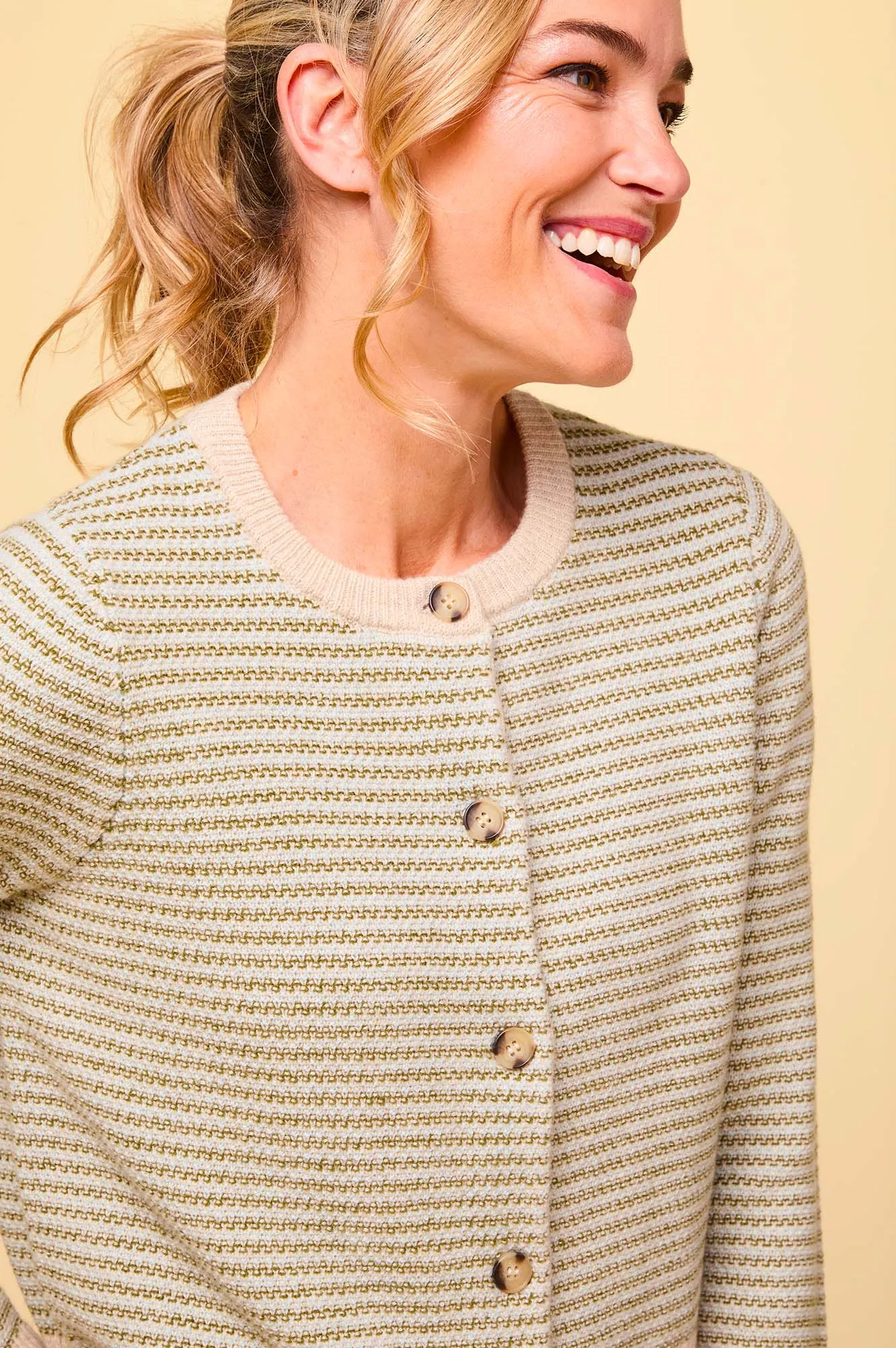 Merino Wool Jacquard Brittany Cardigan | Detail Green/Natural