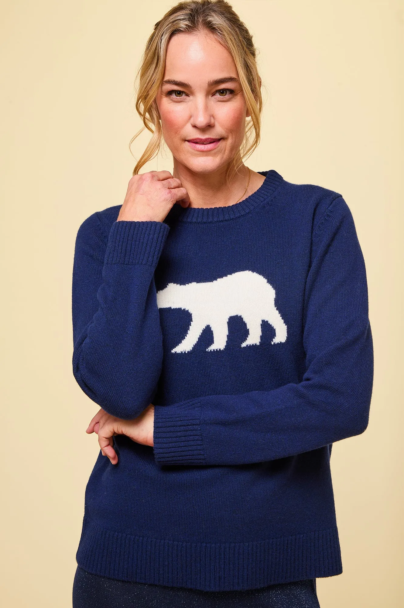 Merino Wool Polar Bear Jumper | Navy/Cream