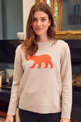 Merino Wool Polar Bear Jumper | Oat/Orange