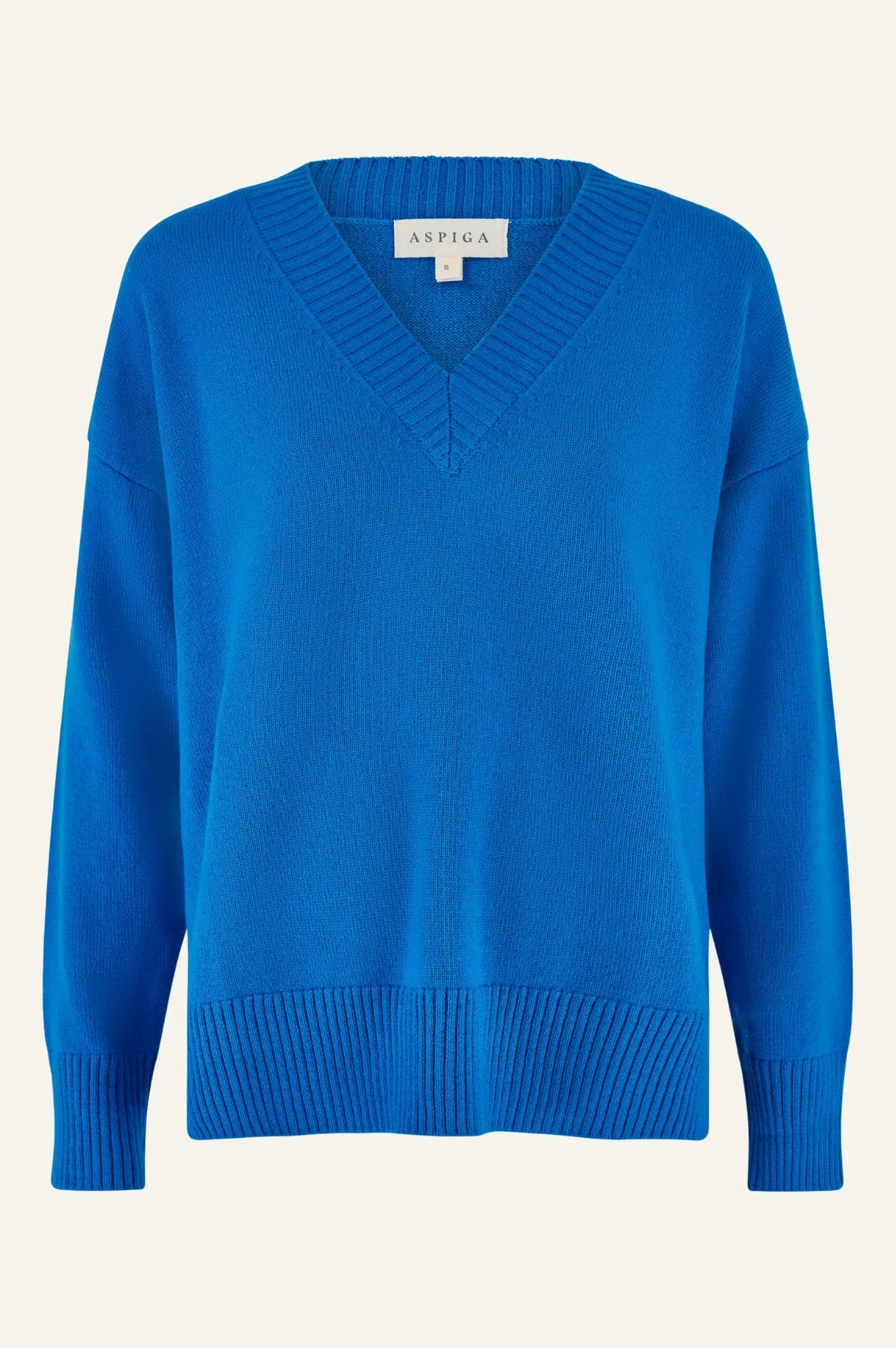 Merino Wool Relaxed V Neck Jumper | Blue