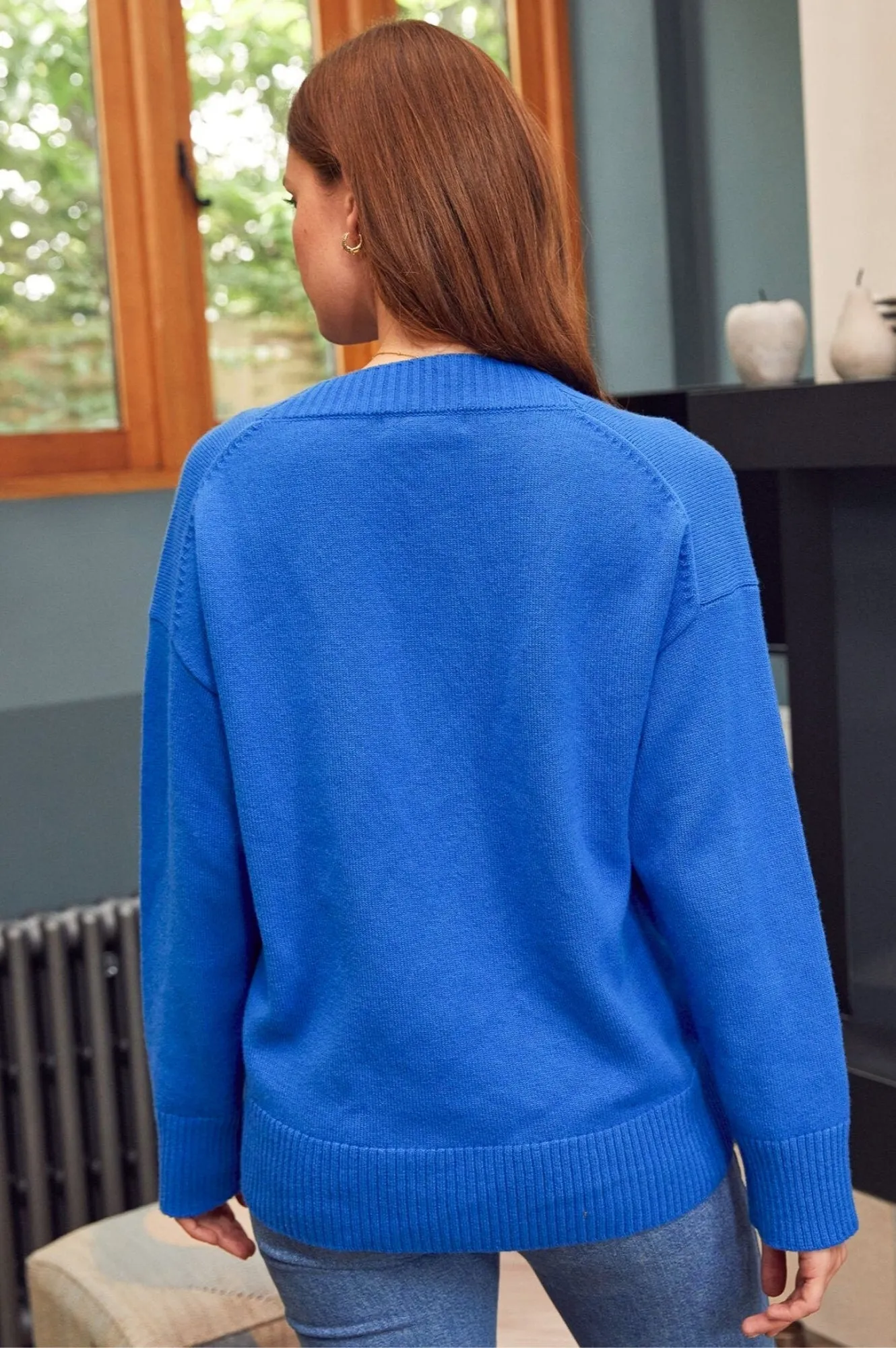 Merino Wool Relaxed V Neck Jumper | Blue