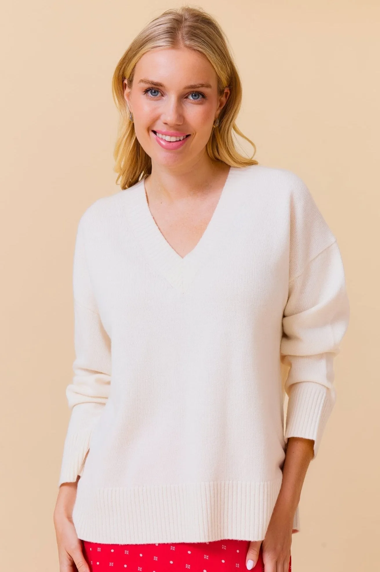 Merino Wool Relaxed V Neck Jumper | Cream