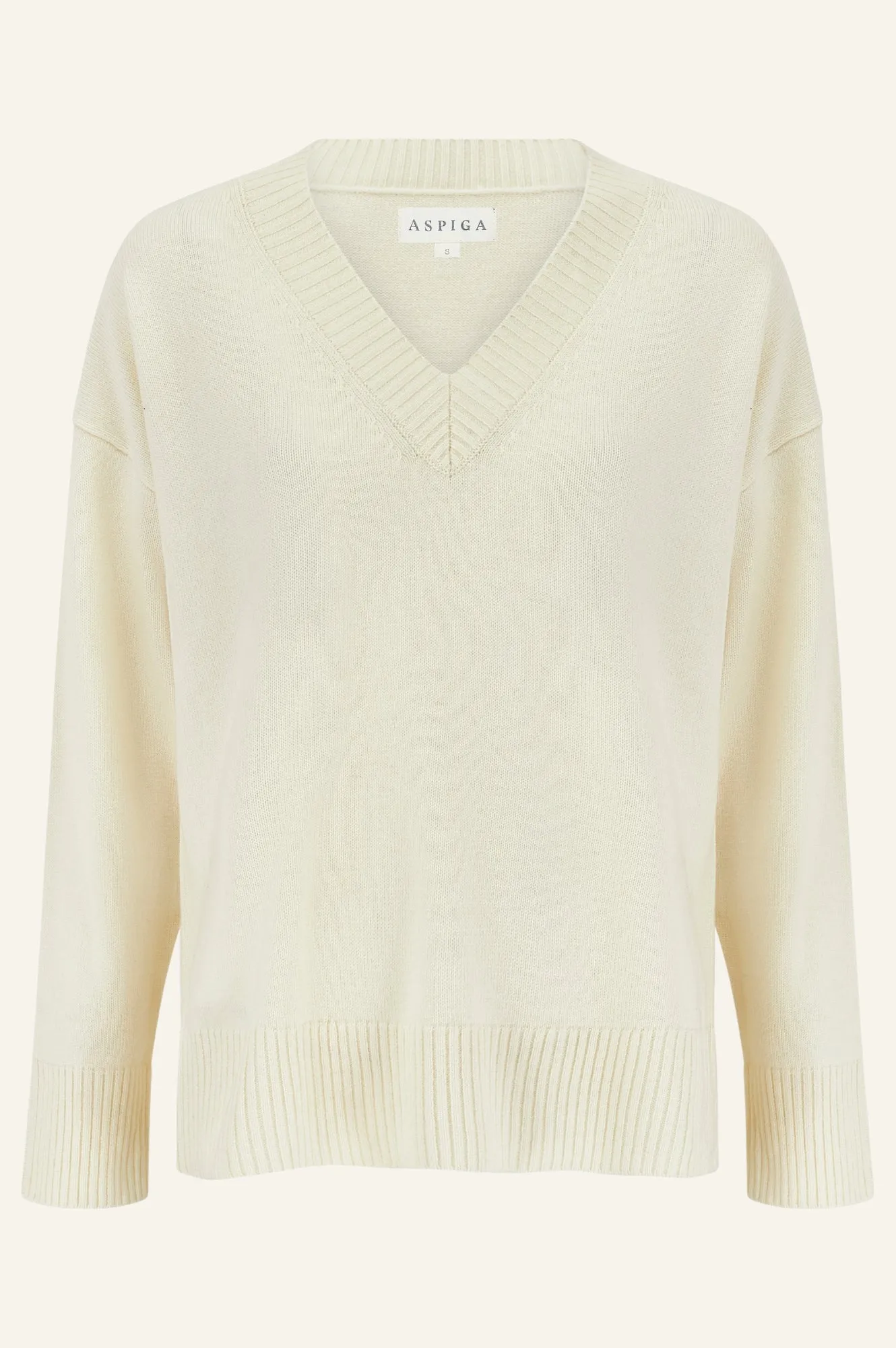 Merino Wool Relaxed V Neck Jumper | Cream