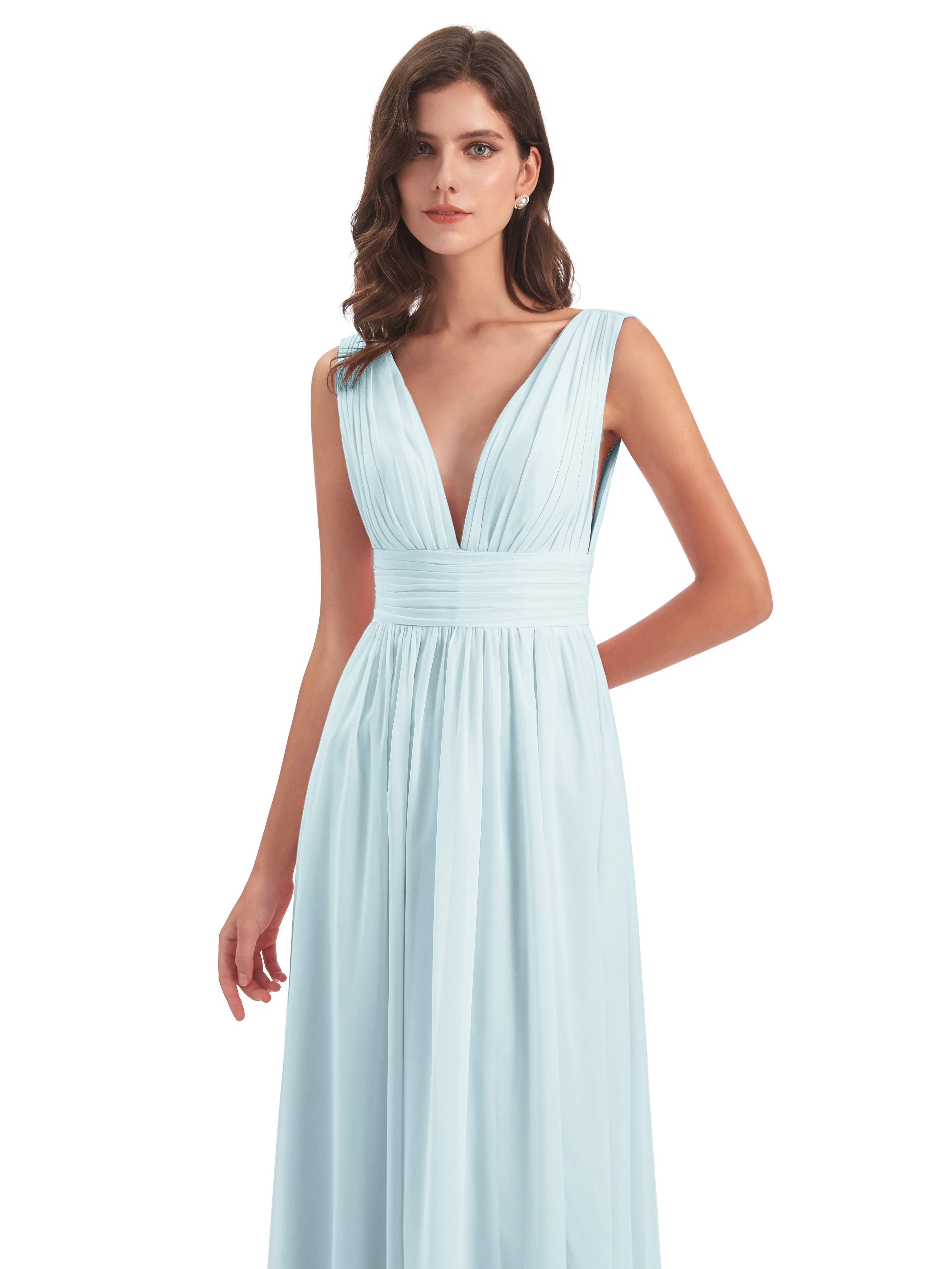 Mist Bridesmaid Dress Charming Chiffon V Neck Split Long Bridesmaid Dresses