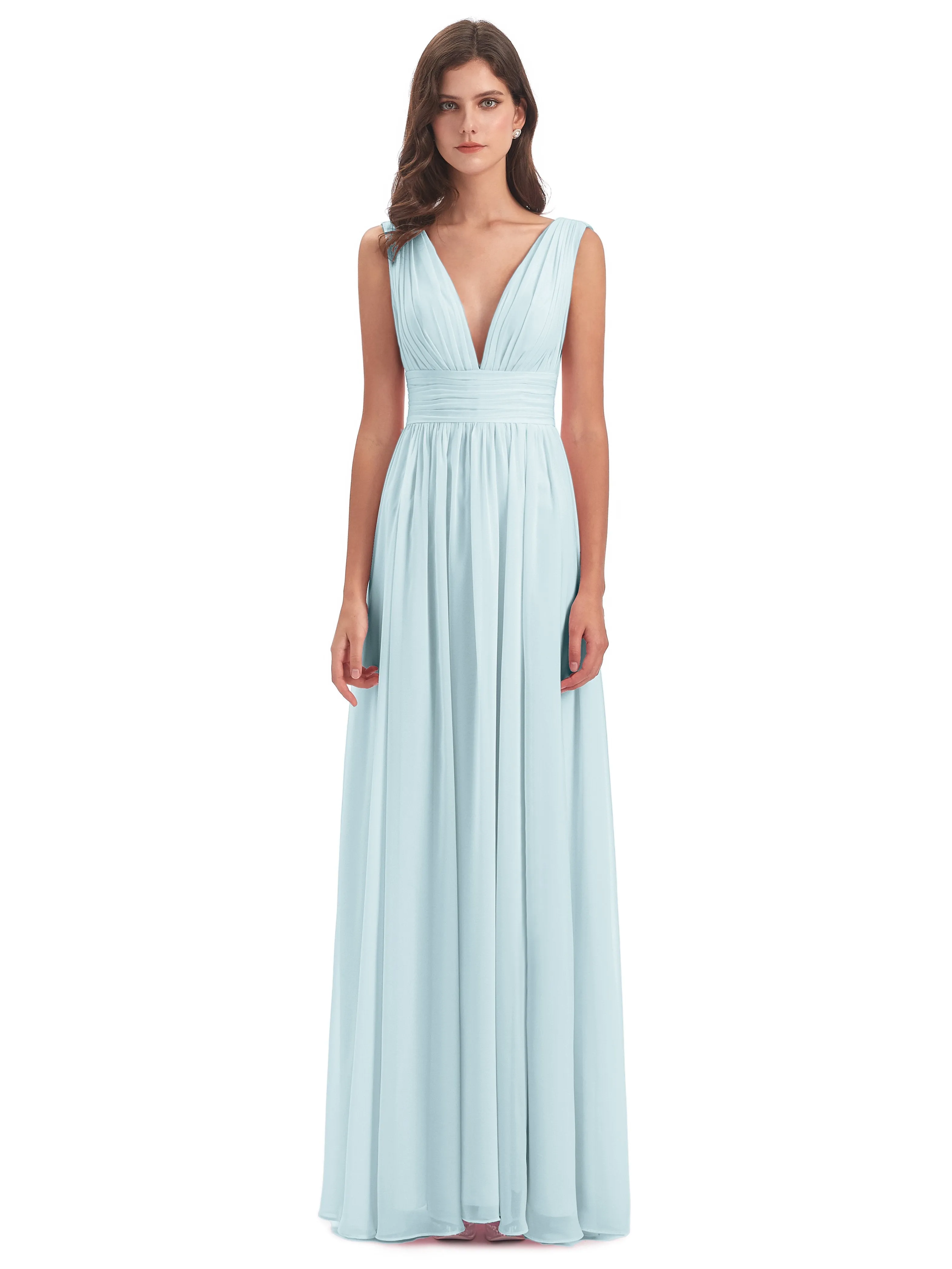 Mist Bridesmaid Dress Charming Chiffon V Neck Split Long Bridesmaid Dresses