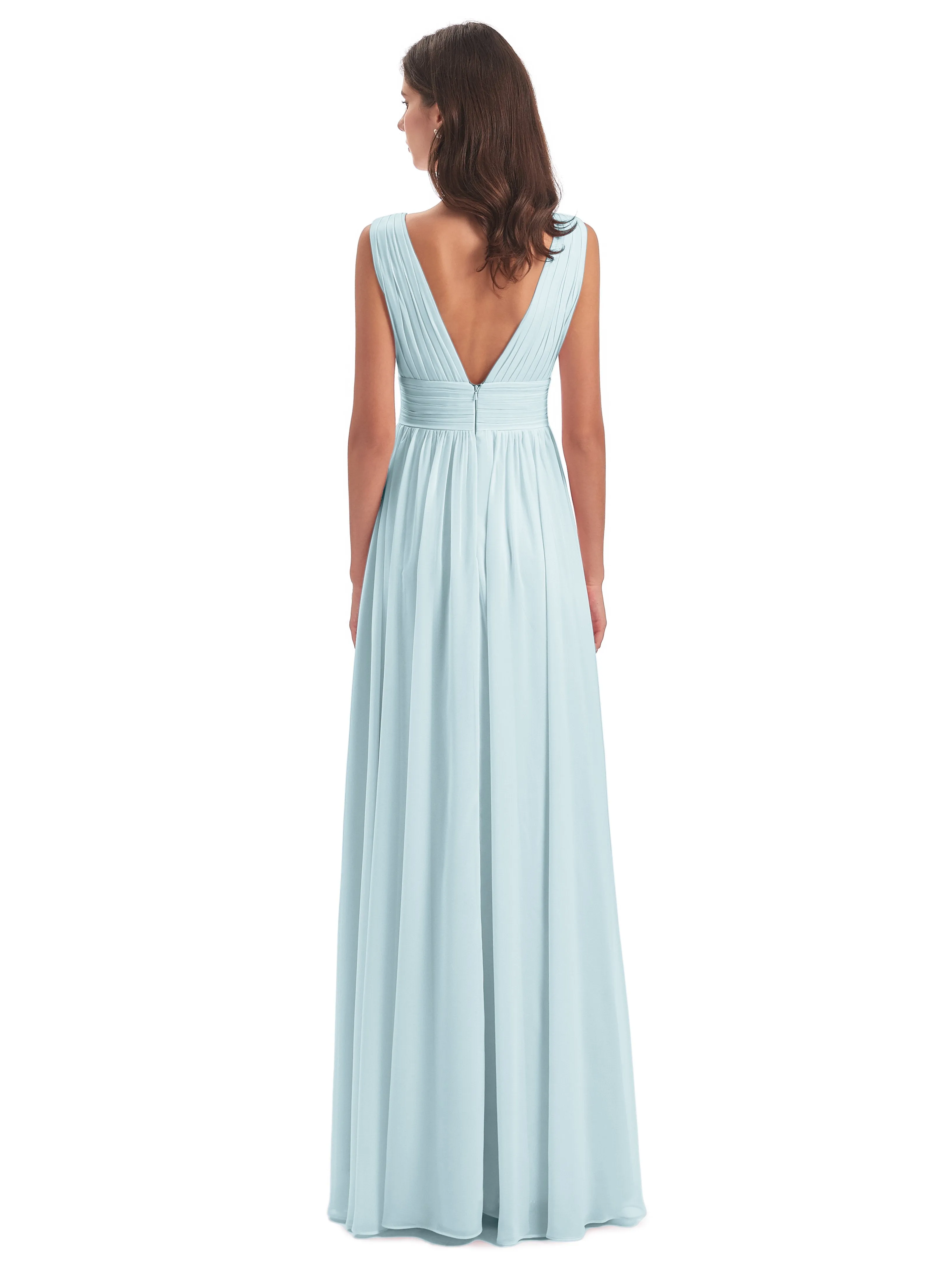 Mist Bridesmaid Dress Charming Chiffon V Neck Split Long Bridesmaid Dresses