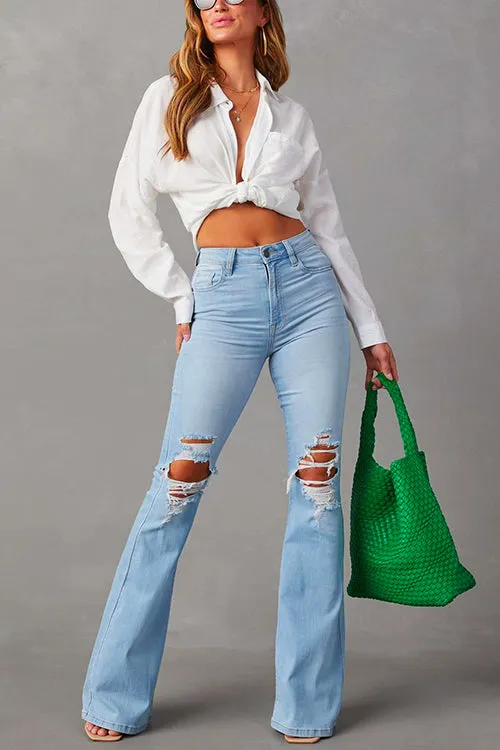 Mixiedress Distressed Bell Bottoms Ripped Trendy Jeans