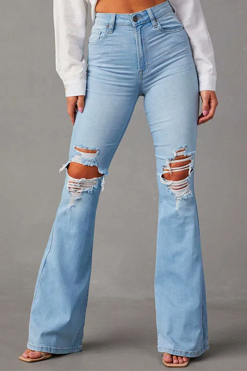 Mixiedress Distressed Bell Bottoms Ripped Trendy Jeans