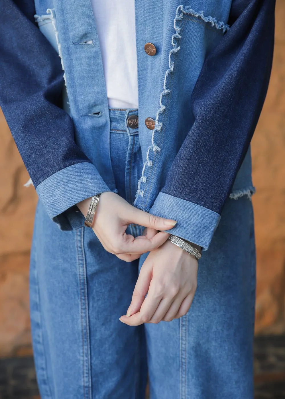 Multi-Tone Patched Jacket & Center Seam Jeans Look