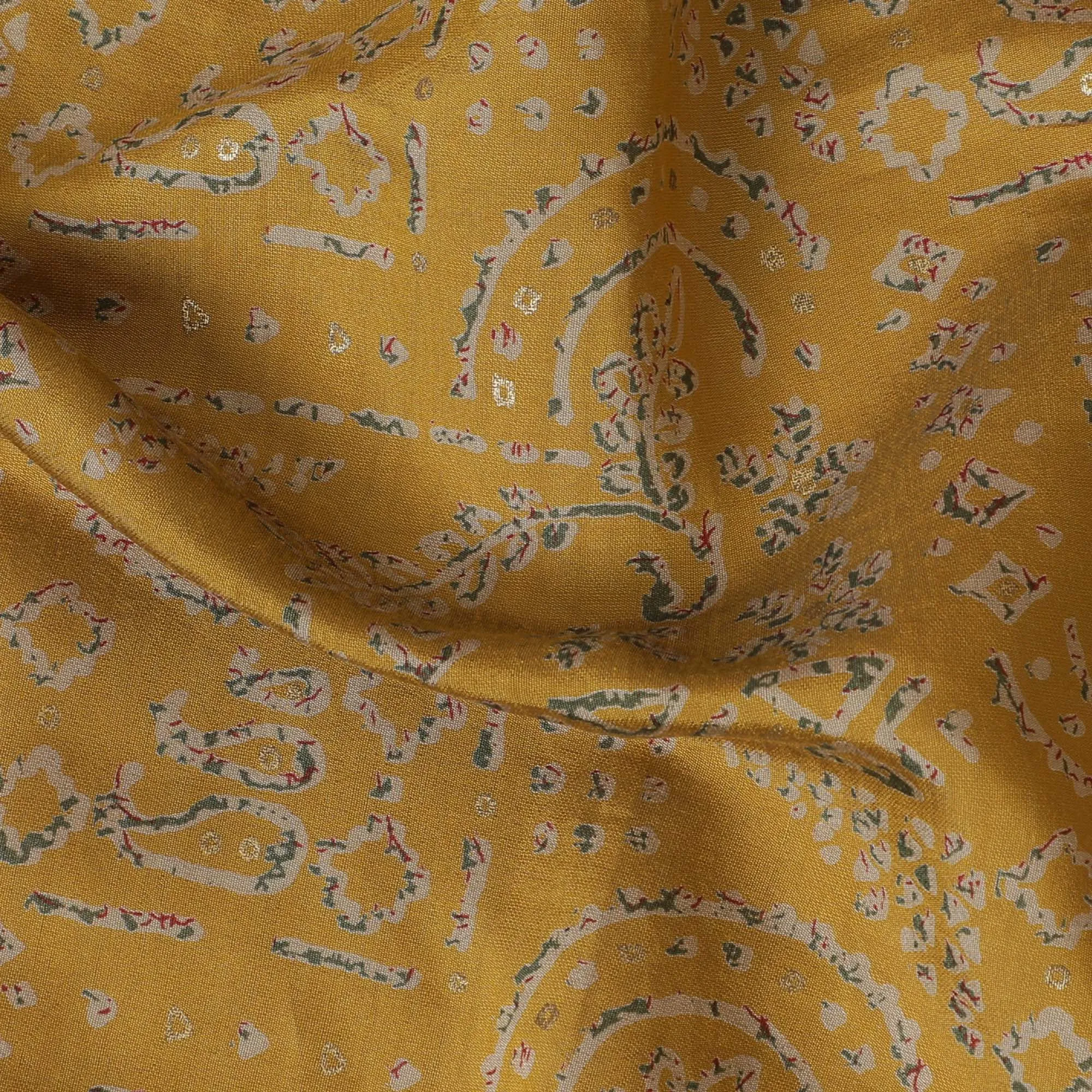 Mustard Yellow Cotton Lawn Fabric with Intricate White Paisley Print, 110 cm Wide-D19141