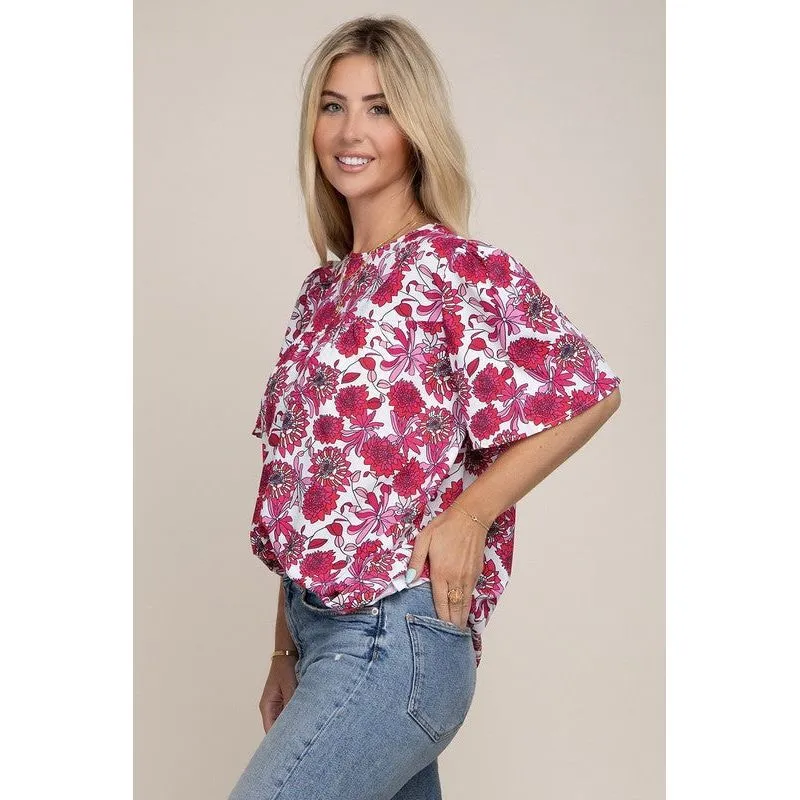 NUVI APPAREL Flutter Sleeve Floral Top