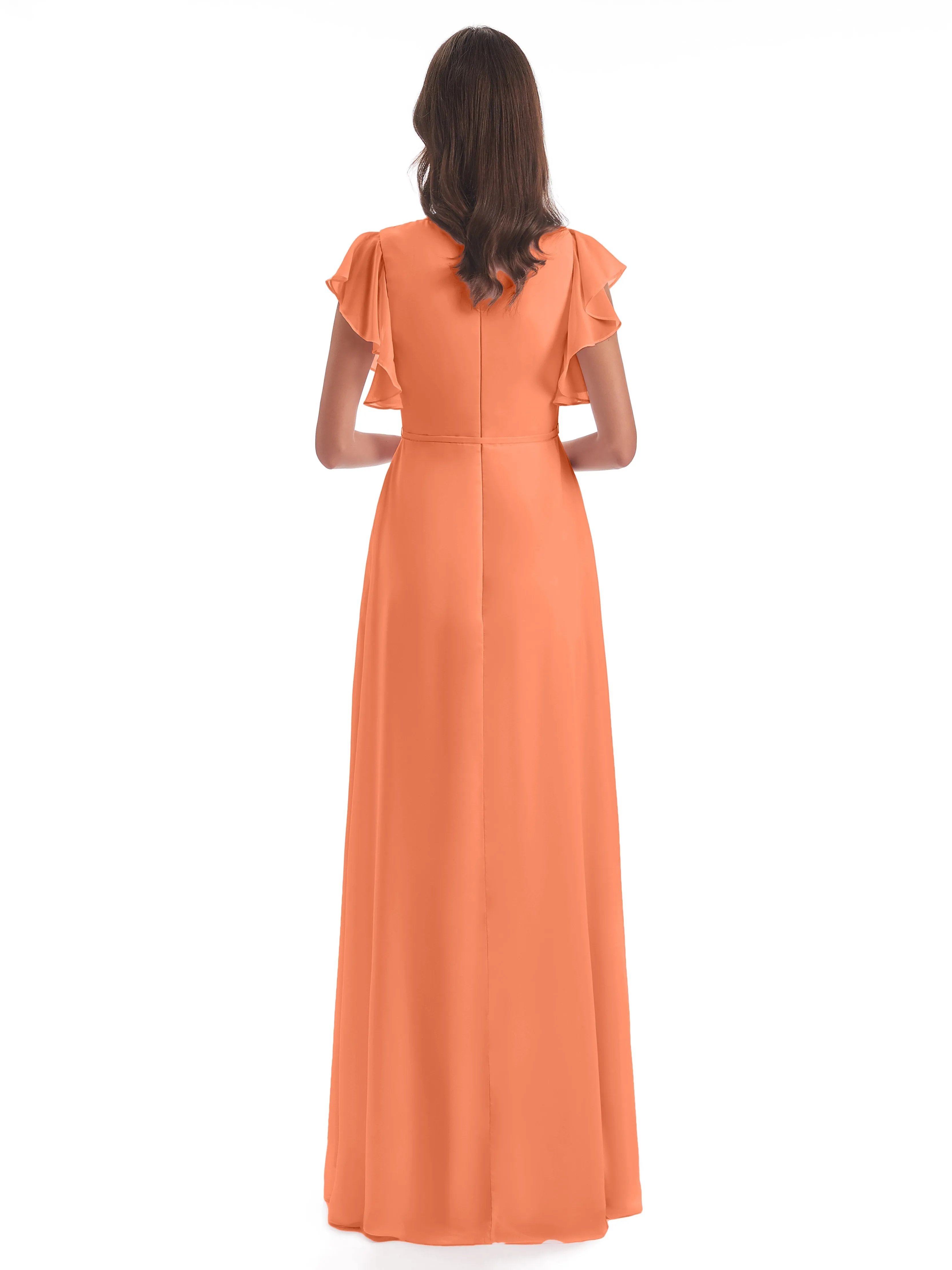 Papaya Bridesmaid Dresses Hope Charming V Neck Long Chiffon Bridesmaid Dresses