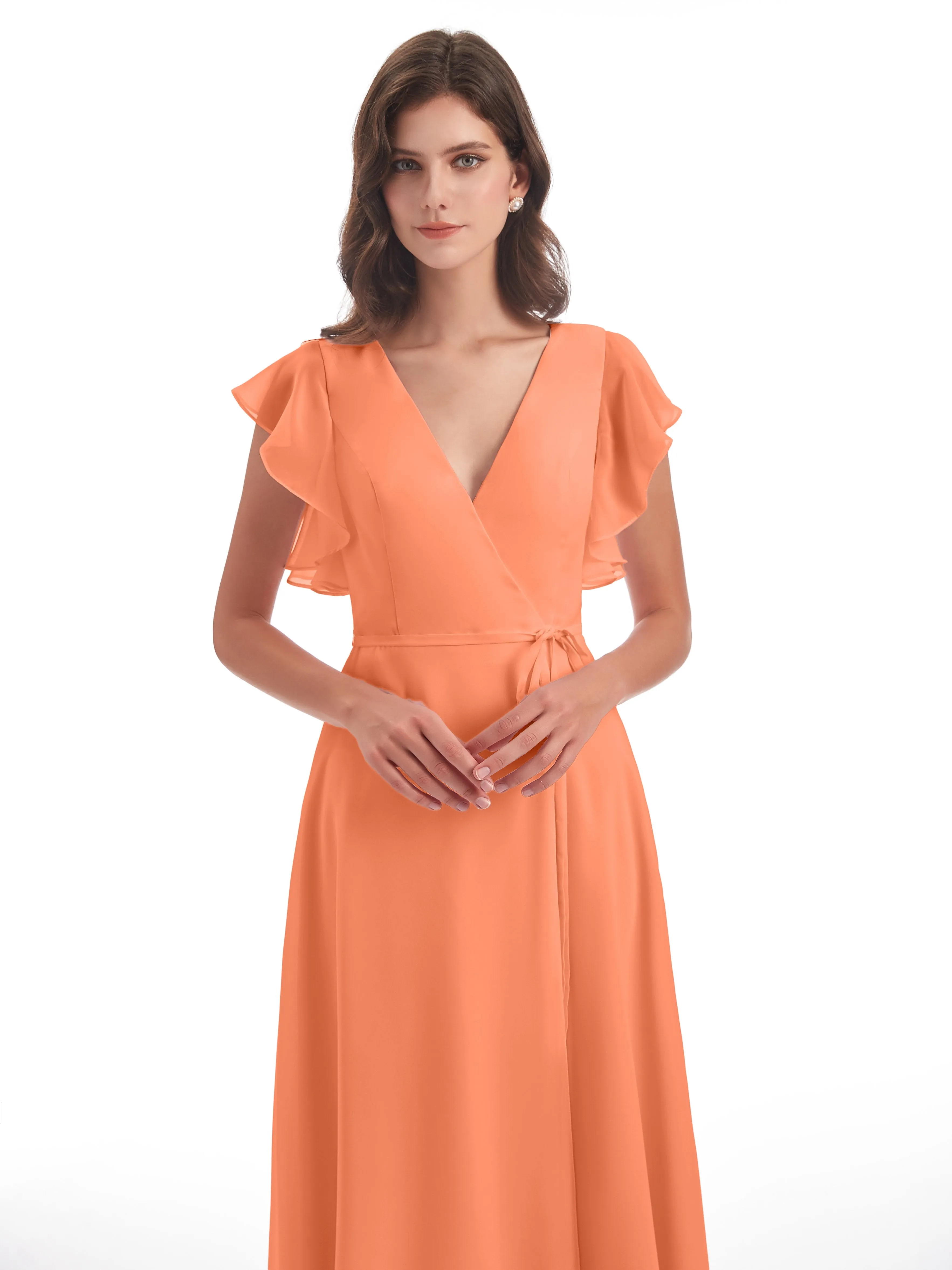 Papaya Bridesmaid Dresses Hope Charming V Neck Long Chiffon Bridesmaid Dresses