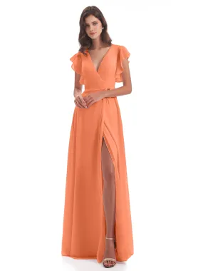 Papaya Bridesmaid Dresses Hope Charming V Neck Long Chiffon Bridesmaid Dresses