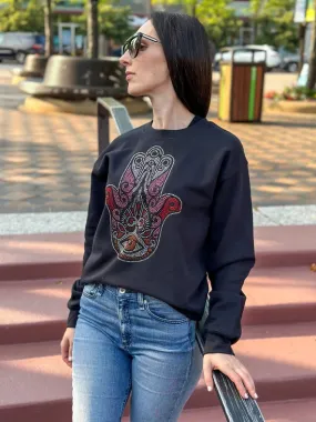 Pink Hamsa Black Sweatshirt