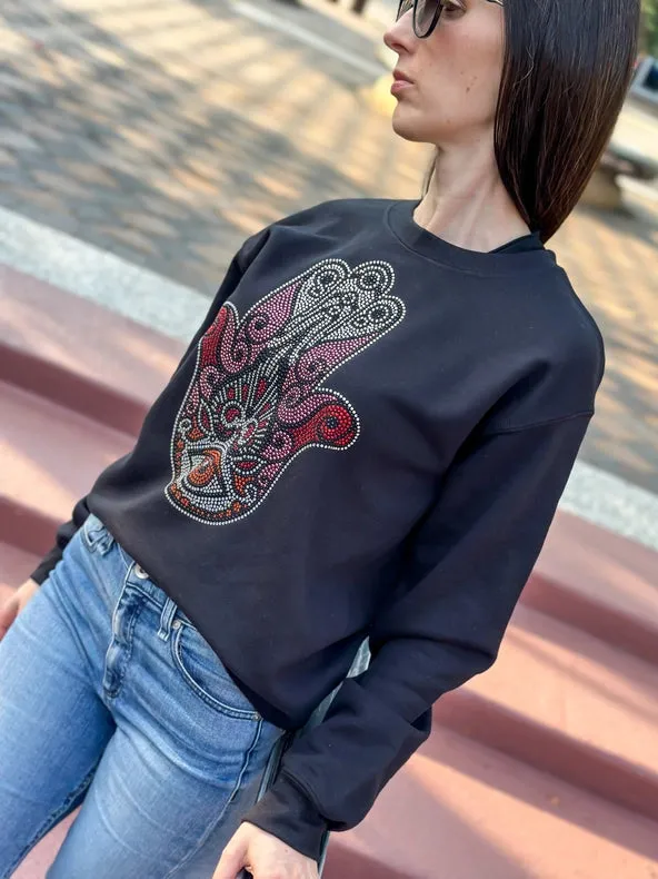 Pink Hamsa Black Sweatshirt