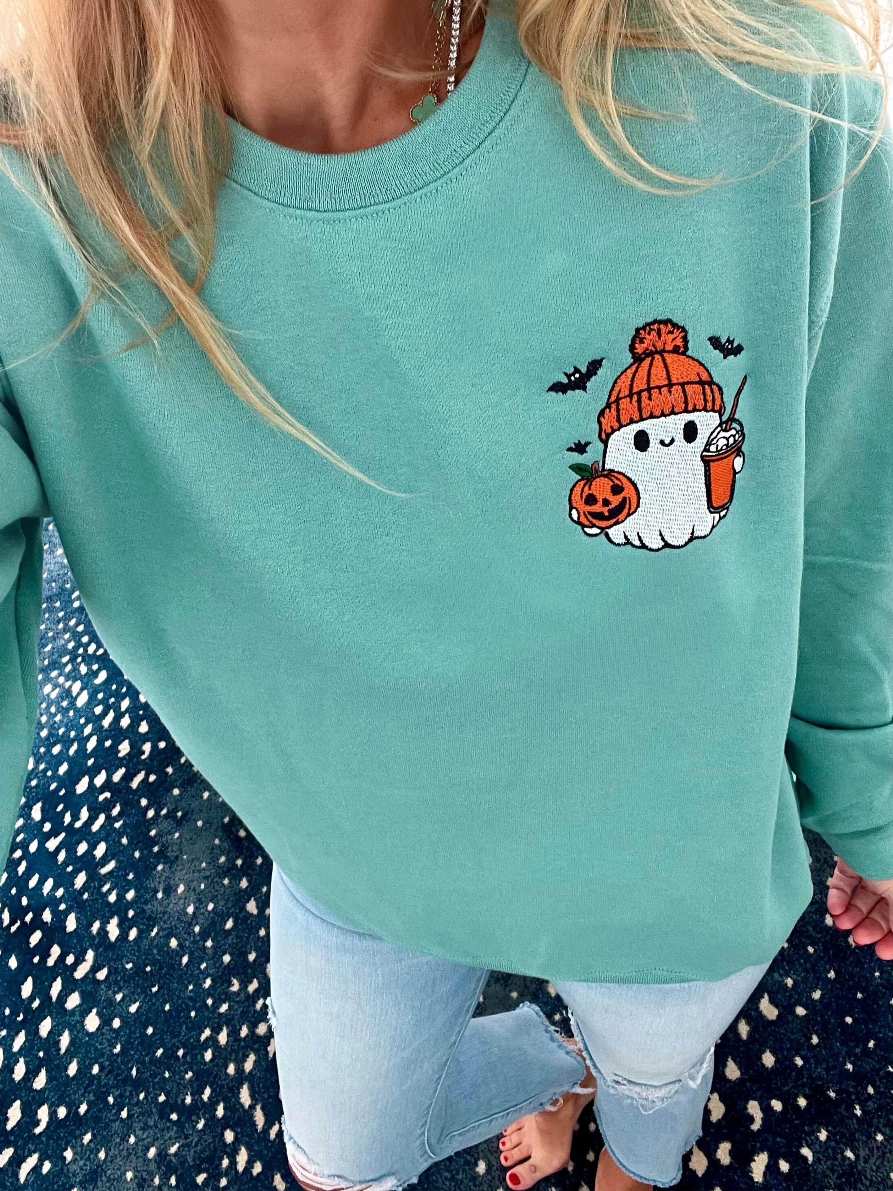 Pumpkin Spicy Ghost Embroidered Sweatshirt