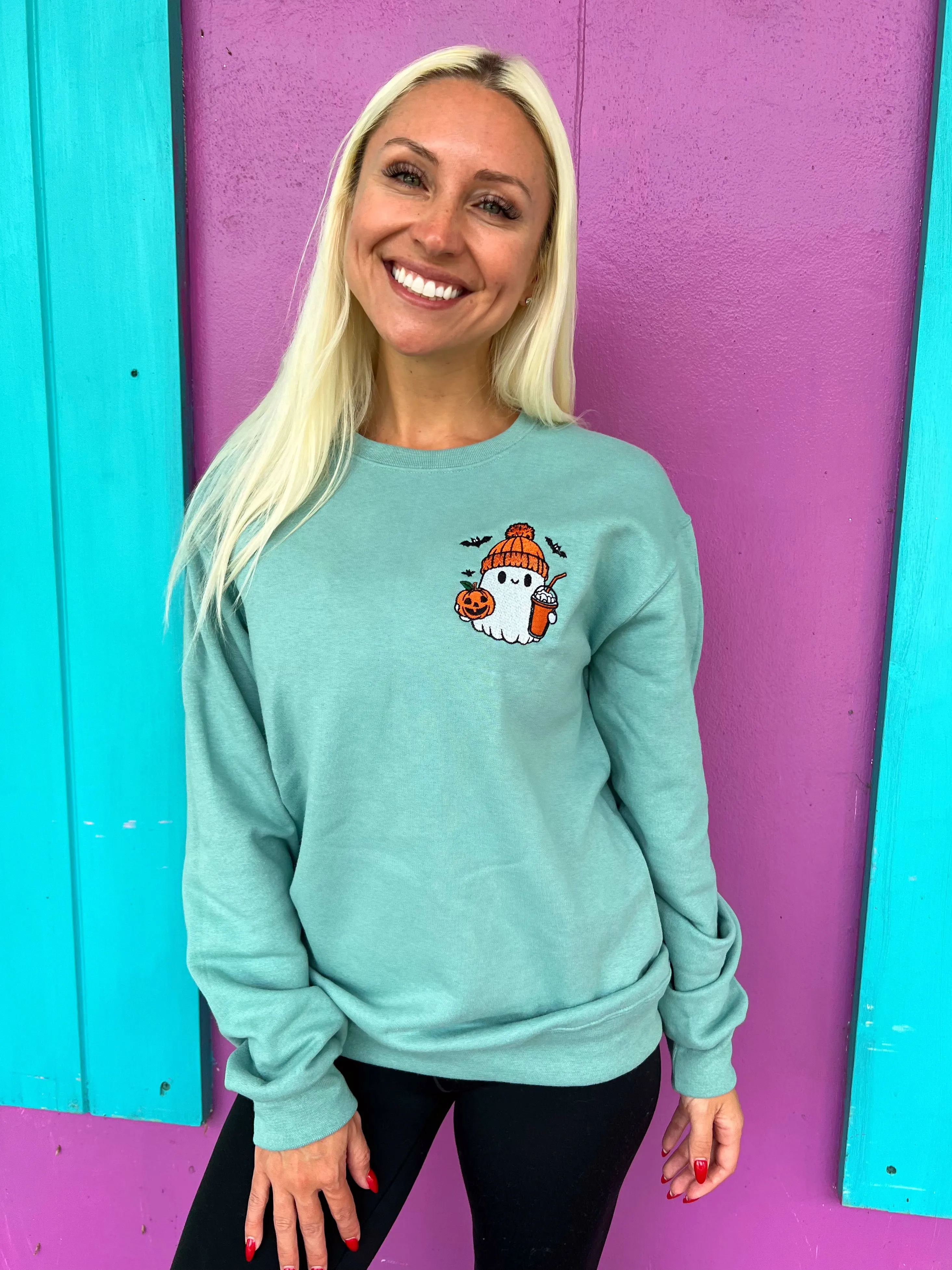 Pumpkin Spicy Ghost Embroidered Sweatshirt