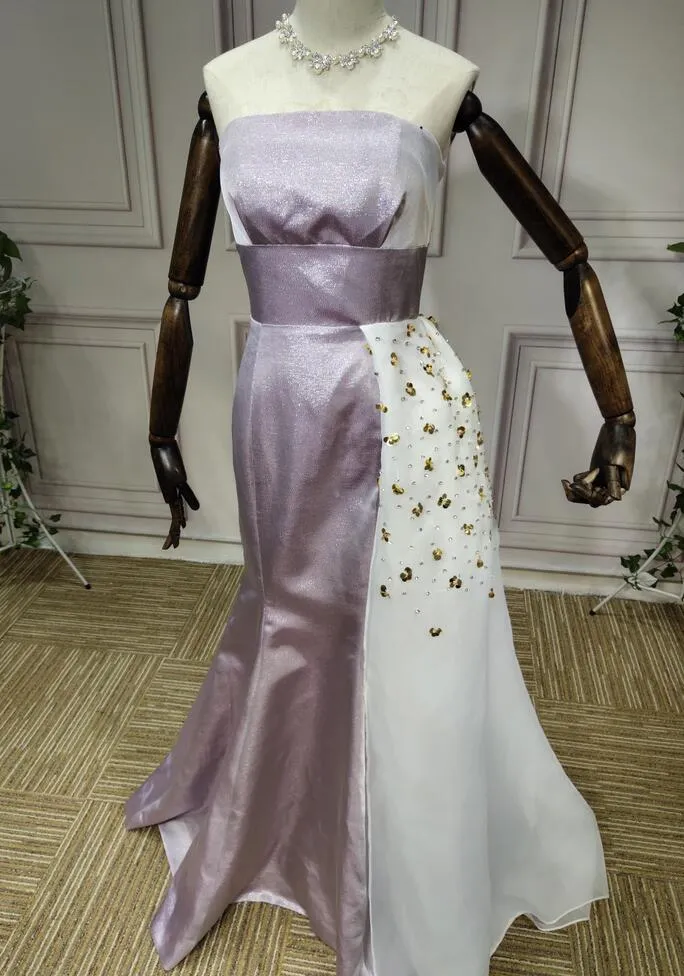 Purple and ivory mermaid prom dress