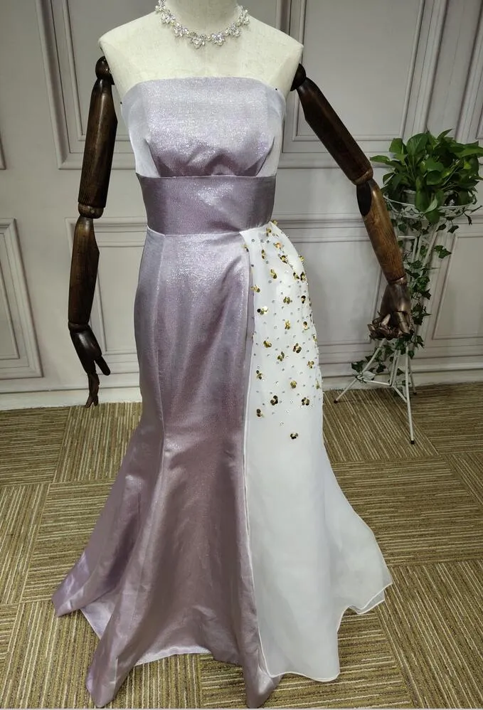 Purple and ivory mermaid prom dress