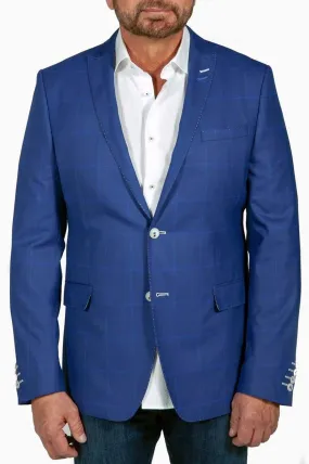 Royal Blue Plaid Jacket With White Stitch