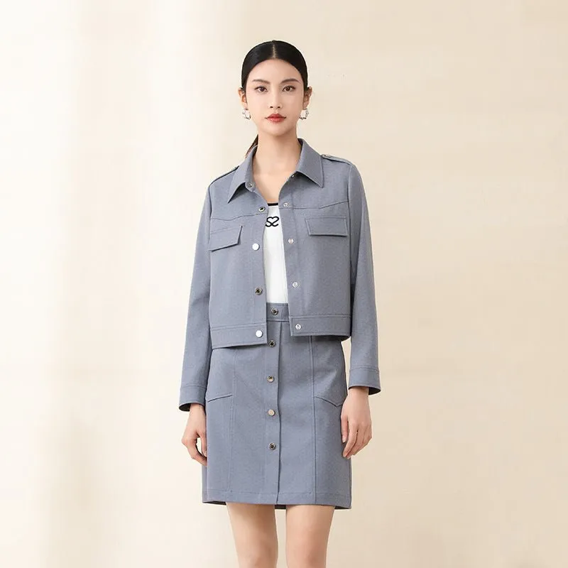 Shadow Blue Short Coats Metal Buttons