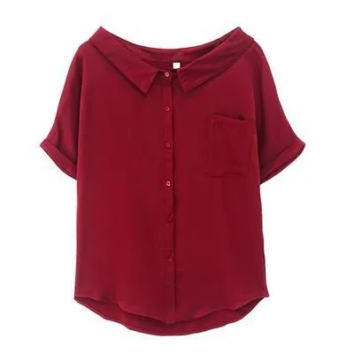 Short Sleeve Chiffon Blouse Summer Korean Fresh Looking Tops Loose Slim Look Doll Collar Shirt Blouse