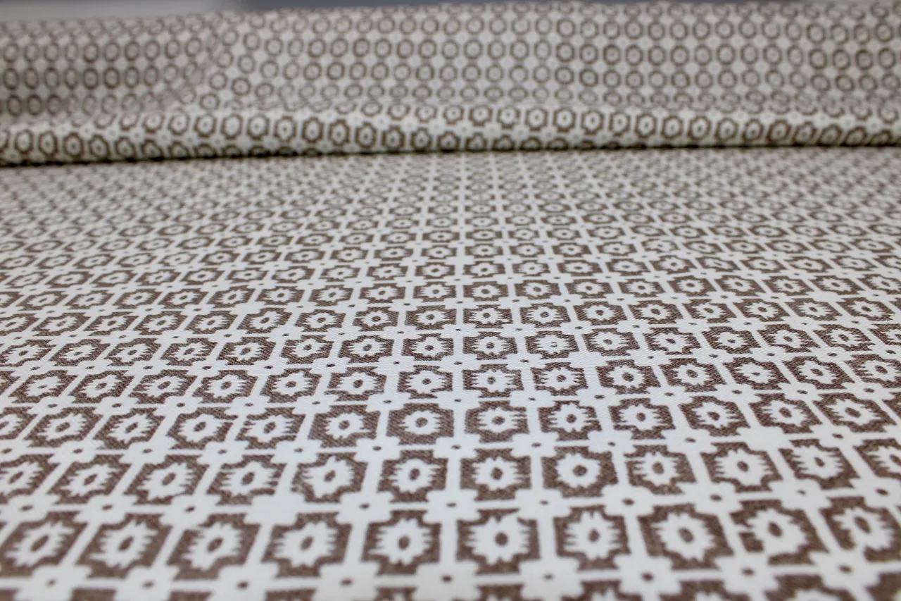 Small Print Linen-Blend - Taupe on White