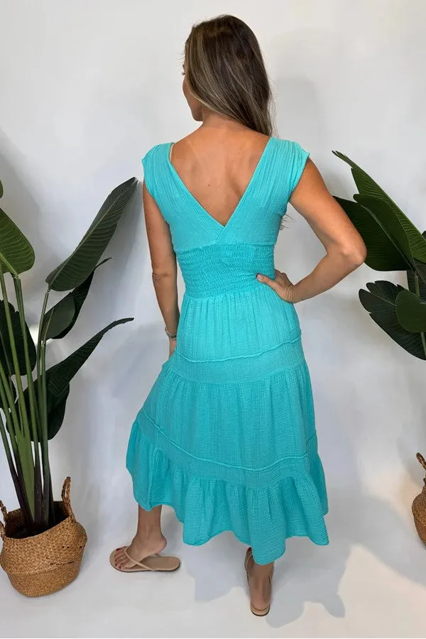 Smocked Gauze Dress -Emerald Bay