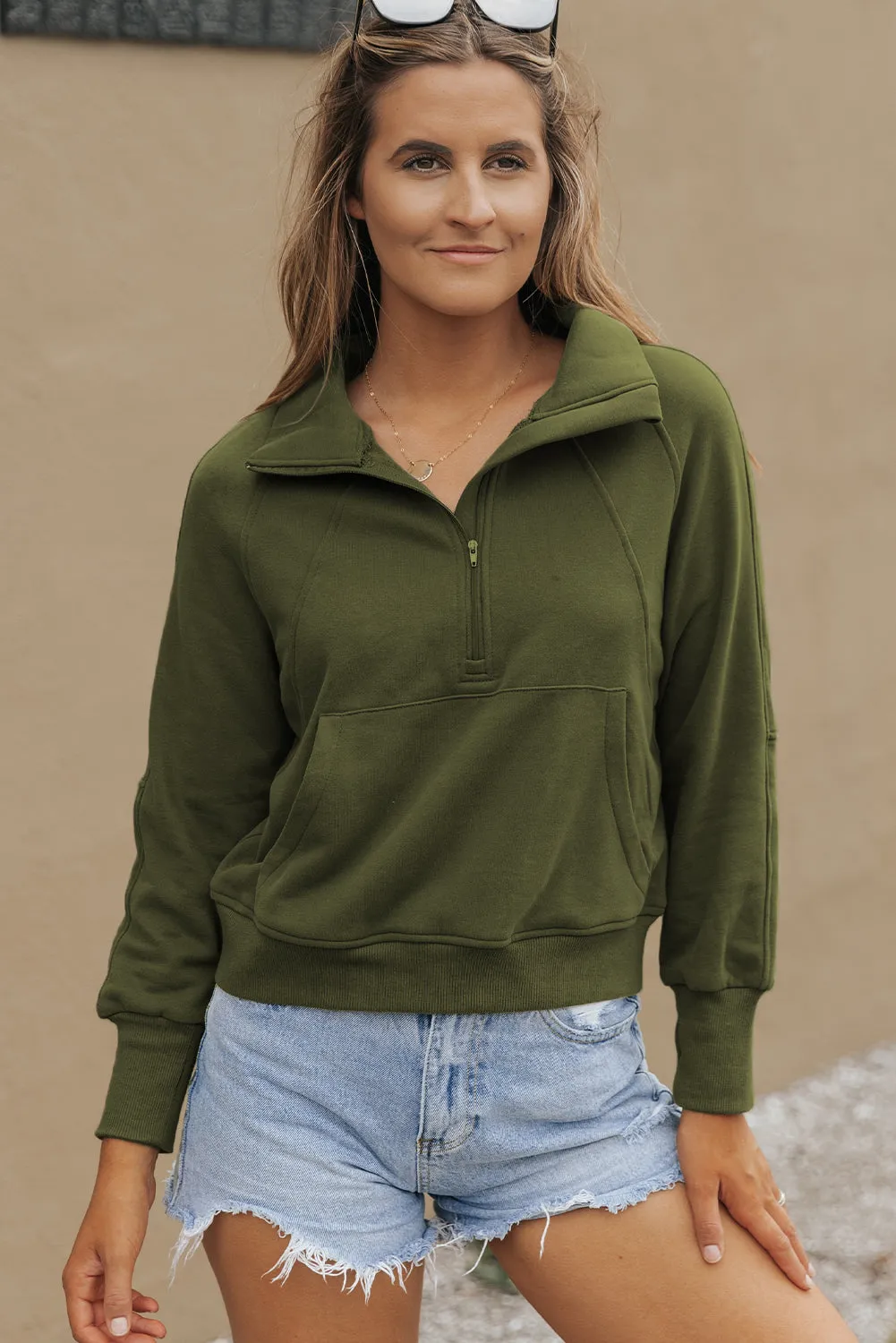 Stand Collar Thumbhole Sweatshirt