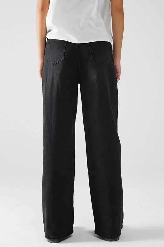 Straight Jeans with Stud Trim Details On the Sides in Black