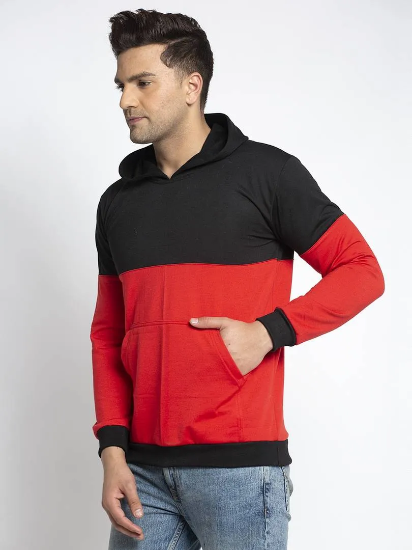 Stylish Cotton Blend Multicoloured Colourblocked Pullover Hooded Sweatshirt For Men